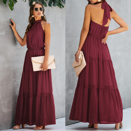 Open Back Halter A Line Long Dress