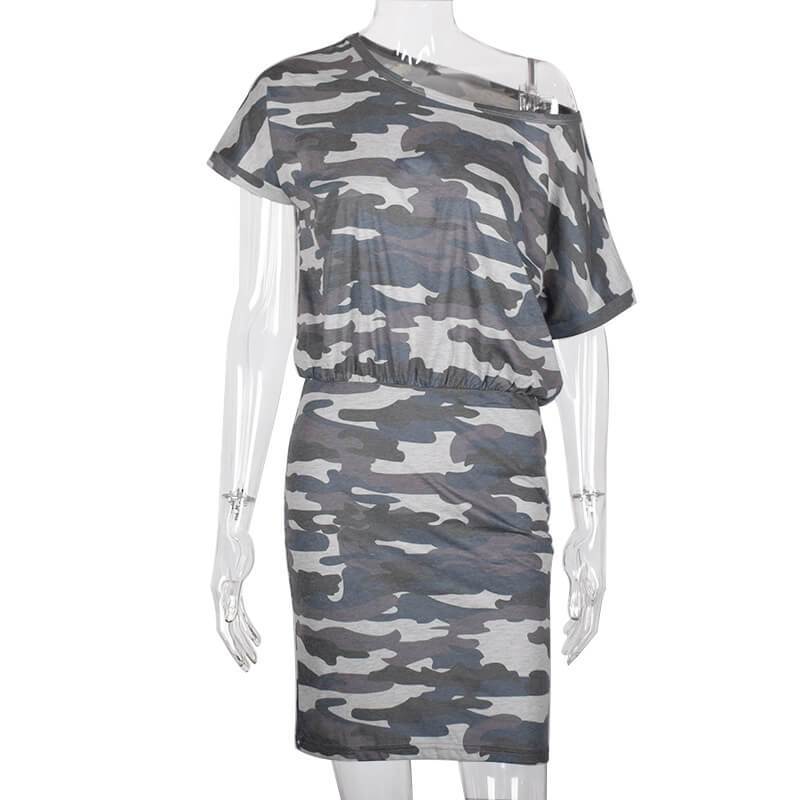 Camo Slash Neck Tight Short Dress