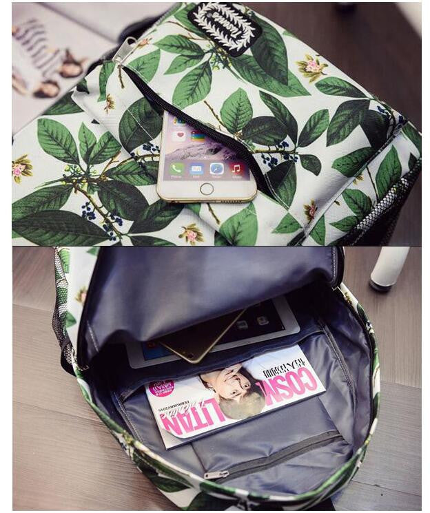 Green Leaves Print Fashion School Backpack - Meet Yours Fashion - 3