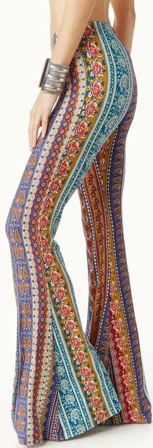 Retro Style Print Bodycon Wide Leg Long Pants