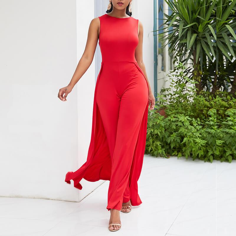 Wide Leg One Piece Overlay Jumpsuit 