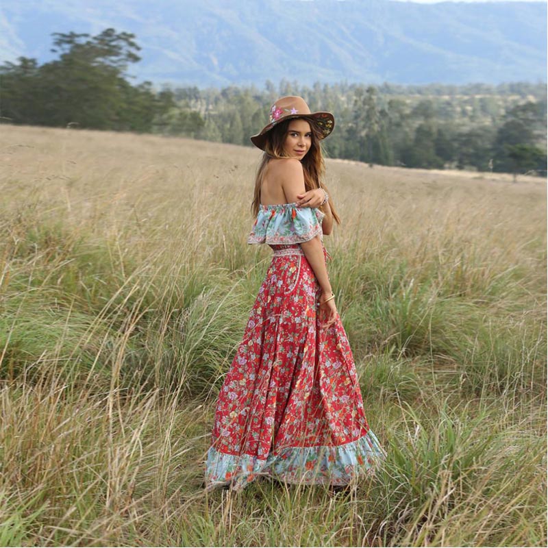 Bohemian Floral Off Shoulder Capelet Dress