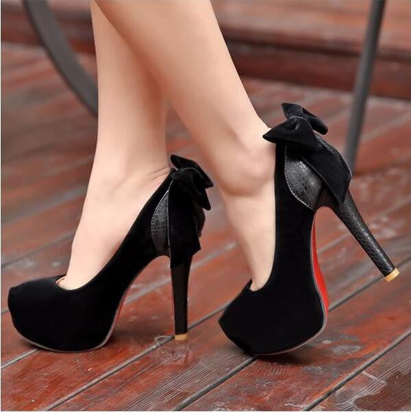 Sexy Bowknot Round Head Splicing High Heels