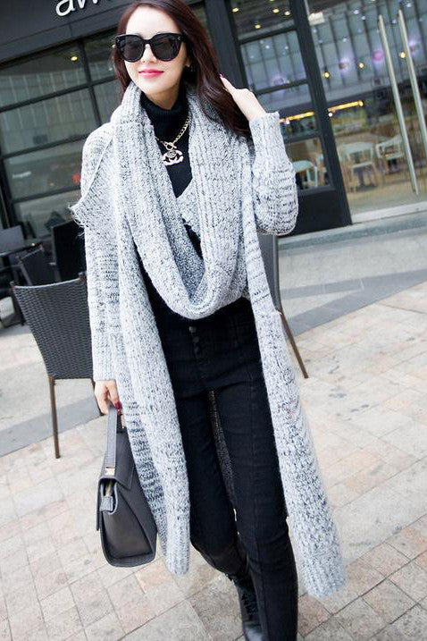 Long Sleeves Pure Color High Neck Long Cardigan