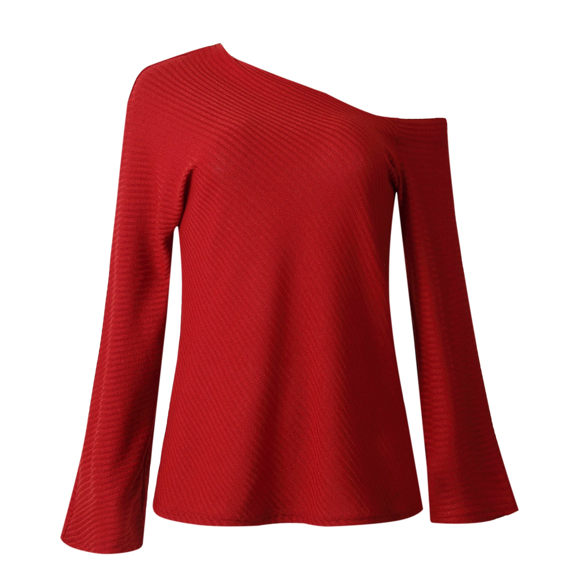 Bare Shoulder Bell Sleeves One Shoulder Women Loose Sweater