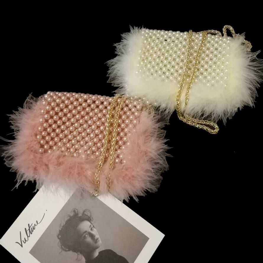 Cute Hadmade Customize Pearl Fur Crossbody Satchel Bags