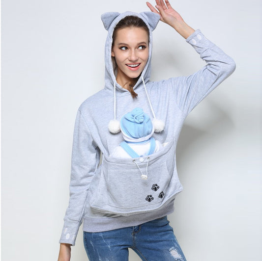 Big Pocket Drawstring Pom Pom Decorate Slim Hoodie