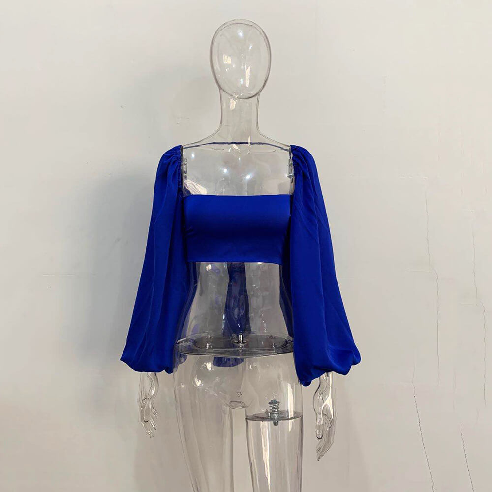 Sexy Puff Sleeve Strap Cropped Backless Tops 