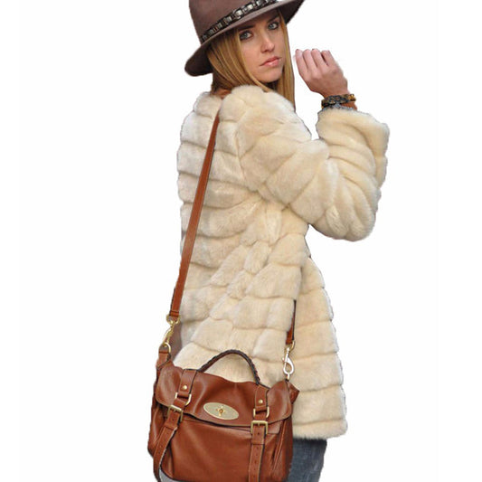 Faux Fur Stripe Solid Color Women Loose Cocoon Coat