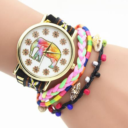 Elephant Print Colorful Strap Watch