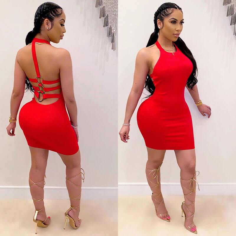 Sexy Backless Halter Short Bodycon Dress