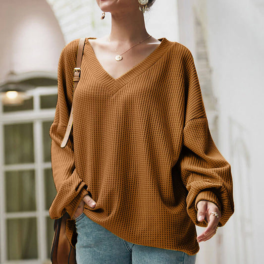 Loose V Neck Balloon Sleeve Knit Sweater