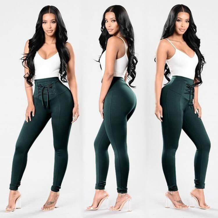 High Waist Stretch Strap Skinny Leggings Pants