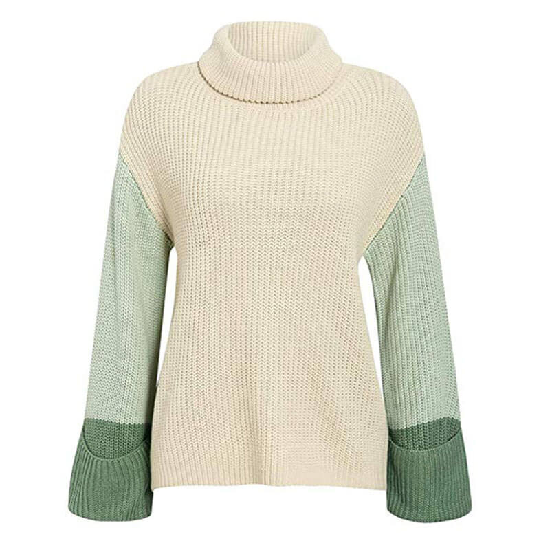 Loose Turtleneck Colorblock Knit Pullover Sweaters