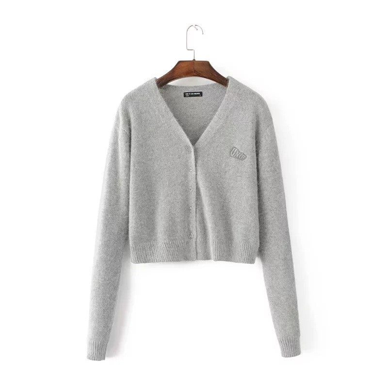 Pure Color V-neck Long Sleeves Short Cardigan