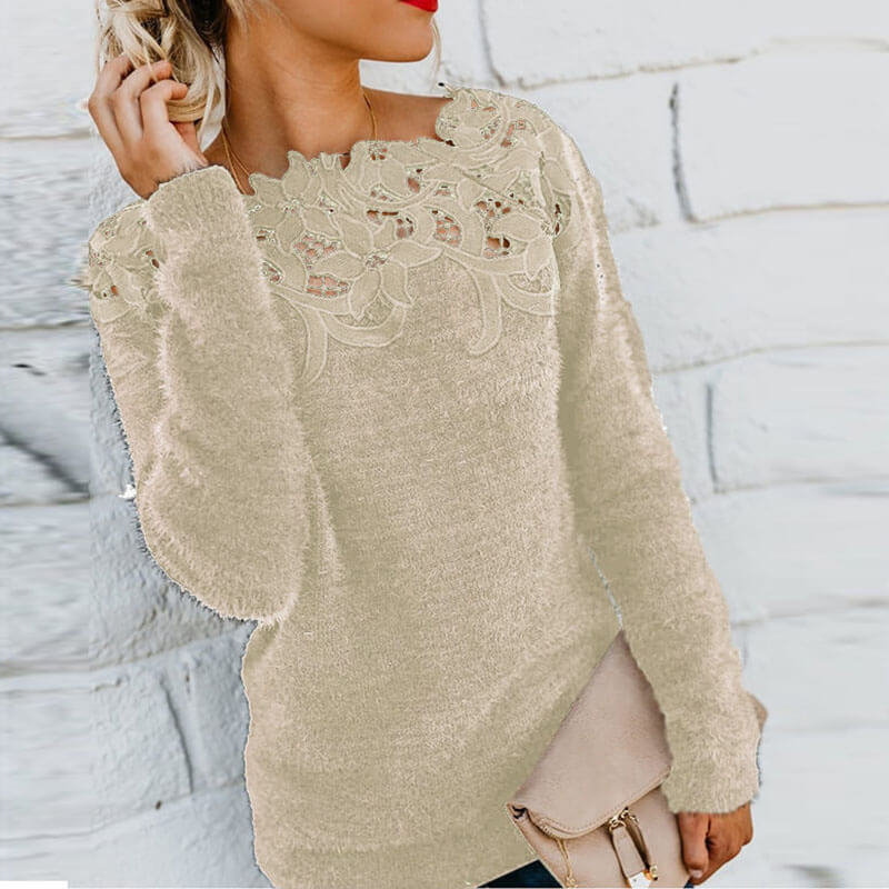 Hollow Out Lace Pure Color Sweater