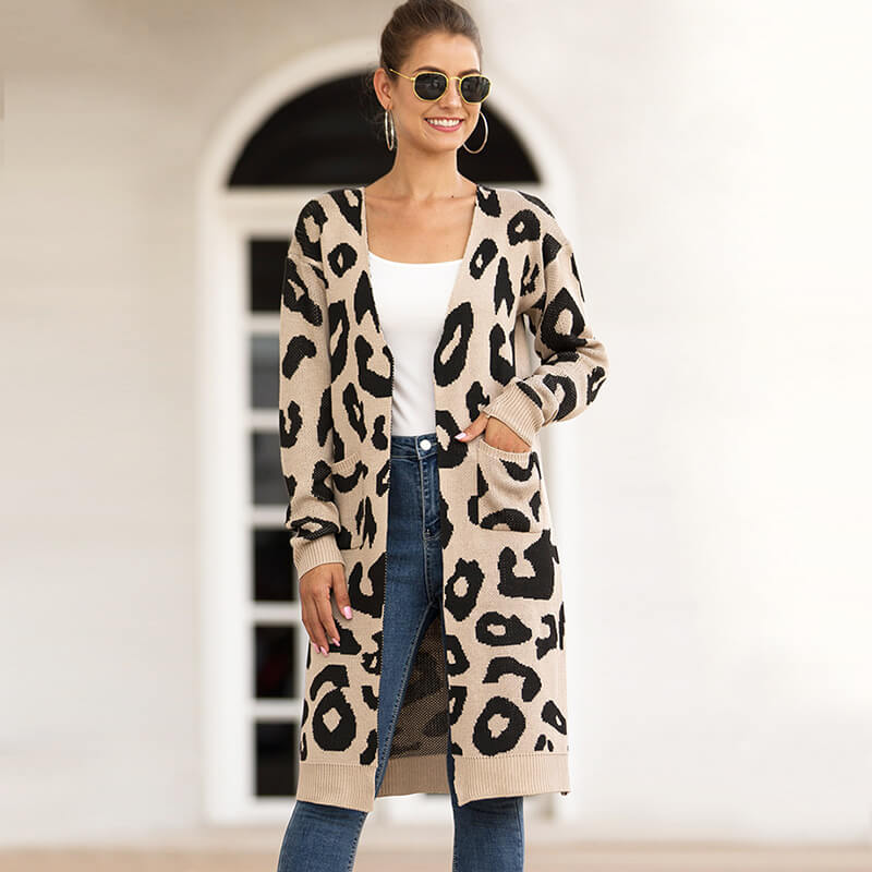 Leopard Print Oversized Cardigan Sweater