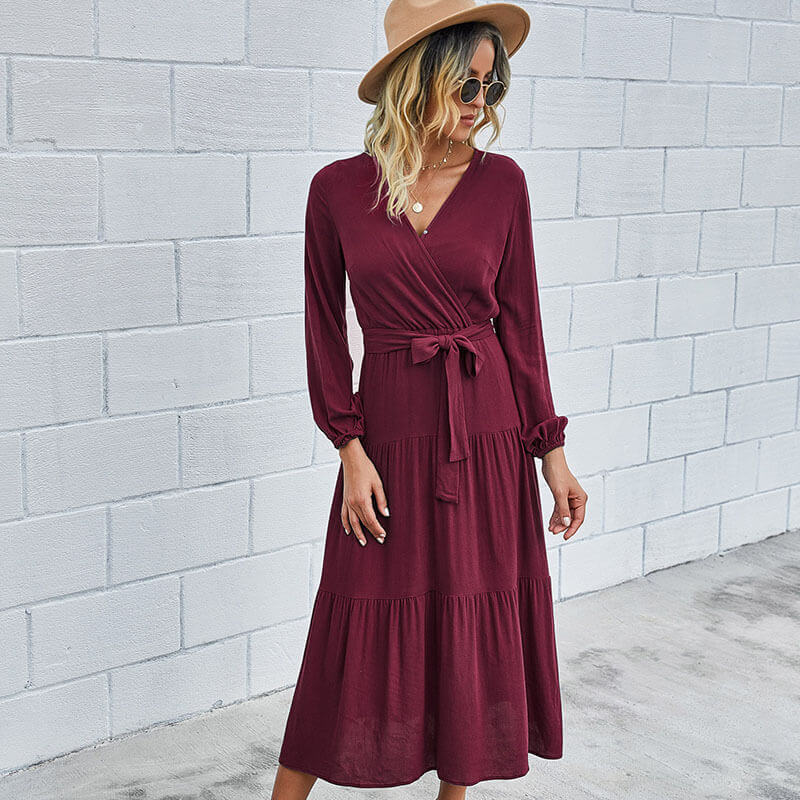 OL Printed Tie Waist Midi Dress