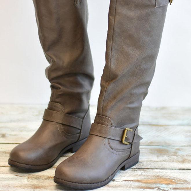 Retro Long Buckled Leather Vintage Boots