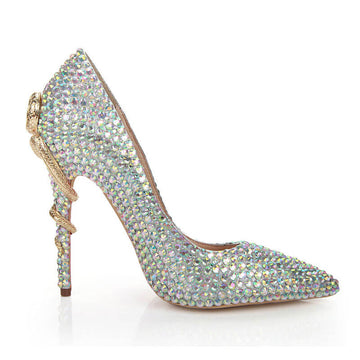 Multicolor Rhinestone Point Toe Ankle Stiletto Heel Pumps