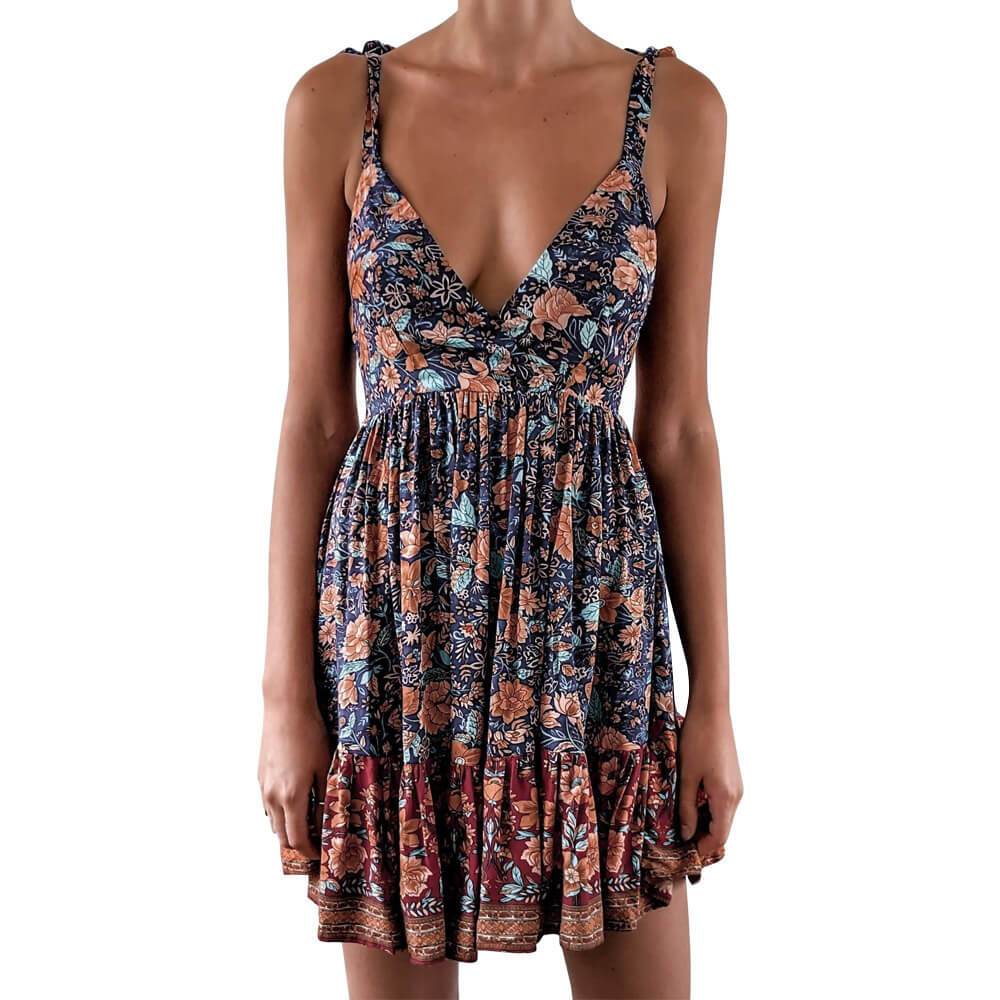 Backless Empire Waist Printed Short Dress