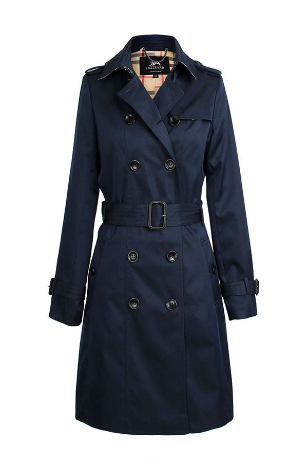 Hasp Long Sleeves Lapel Belt Double Breasted Slim Long Coat