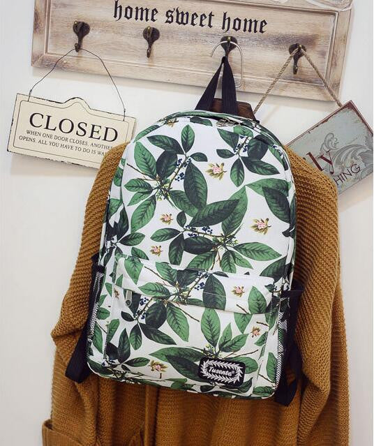 Green Leaves Print Fashion School Backpack - Meet Yours Fashion - 2