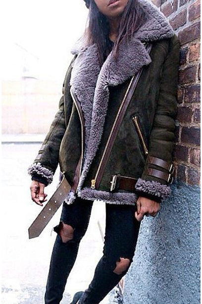 Faux Fur Lapel Zipper Loose Short Coat