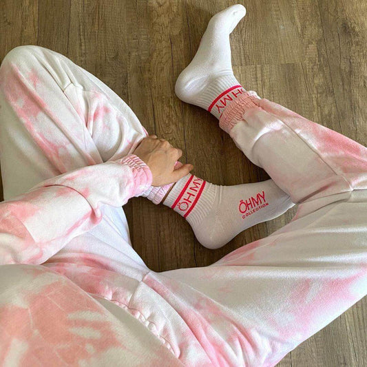 Summer Tie Dye White High Waist Long Sleeve Elastic Waist Two Pieces Set