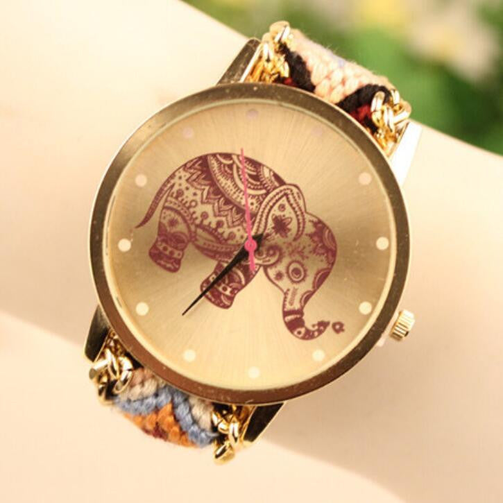 Wool Knitting Strap Elephant Print Watch