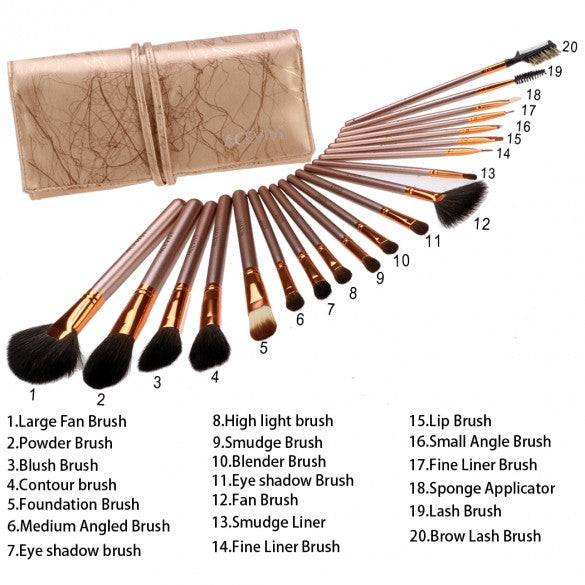 New Fashion 20-Piece Professional Makeup Brush Set Light Pouch Brushes Makeup Tool Set