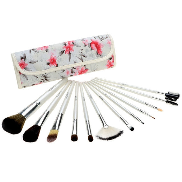 Acevivi Fashion Women's Professional 12pcs Soft Cosmetic Tool Makeup Brush Set Kit With Floral Printed Pouch