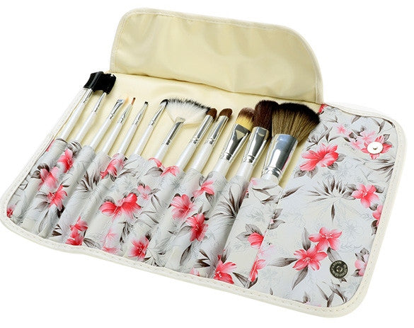 Acevivi Fashion Women's Professional 12pcs Soft Cosmetic Tool Makeup Brush Set Kit With Floral Printed Pouch