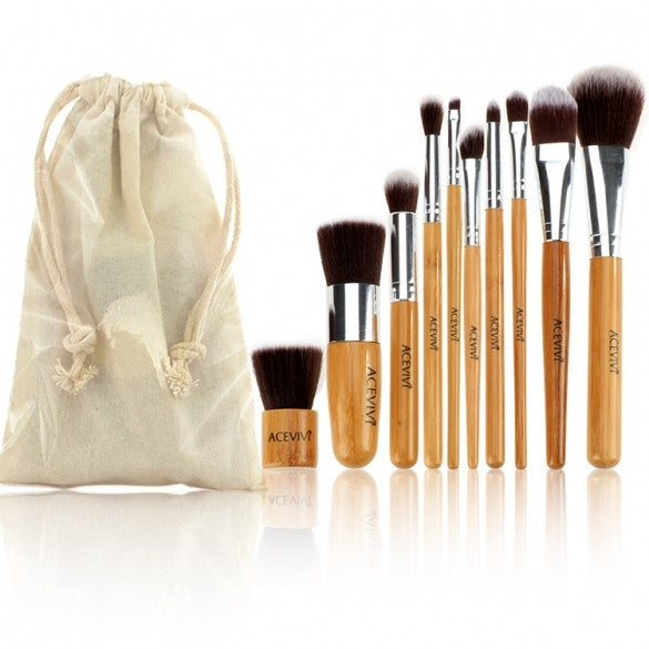 Acevivi New Fashion Professional 10pcs Soft Cosmetic Tool Makeup Brush Set Kit With Pouch