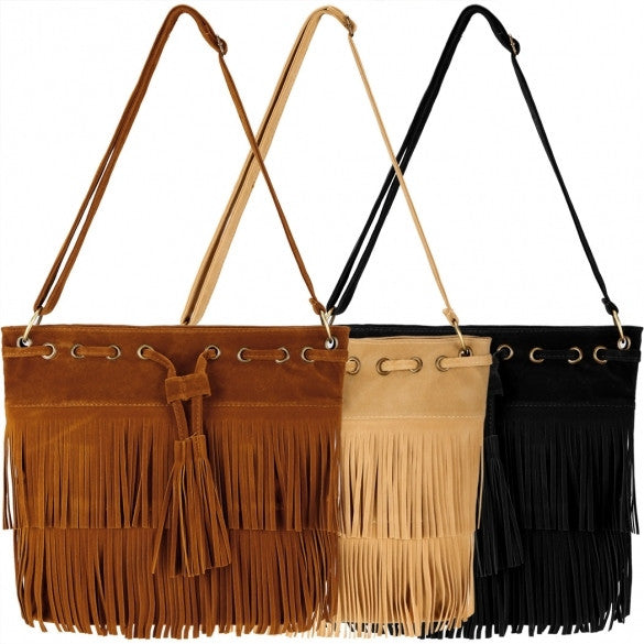 Zeagoo Fashion Women Lady Tassel Solid Casual Shoulder Cross Bag