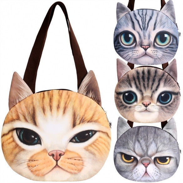 Finejo Fashion Women Cat Head Print Shoulder Bag Tote Clutch Handbag Purse