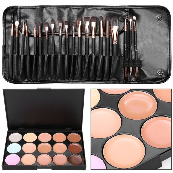 ACEVIVI 15 Colors Makeup Face Cream Concealer Palette + 20 PCS Powder Brushes + Carrying Bag