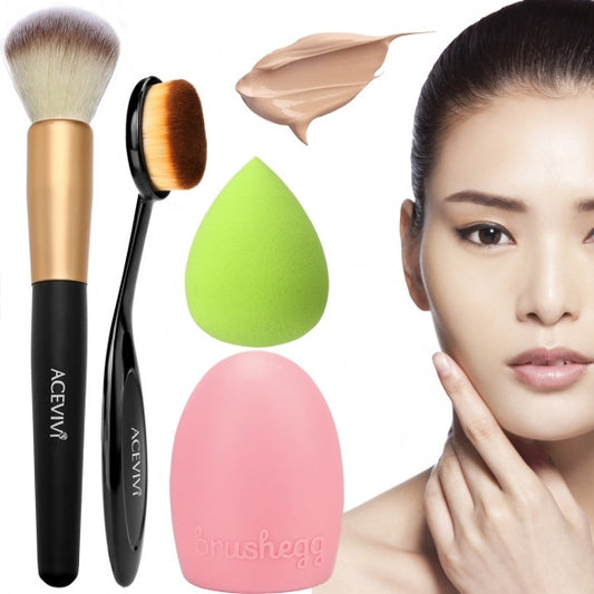 Cosmetic Tool Makeup Face Powder/ Blush Brush + Puff Sponge + Makeup Brush Cleaner