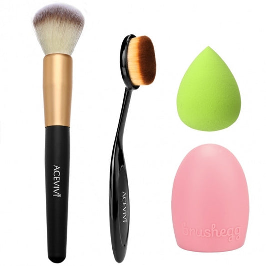 Cosmetic Tool Makeup Face Powder/ Blush Brush + Puff Sponge + Makeup Brush Cleaner