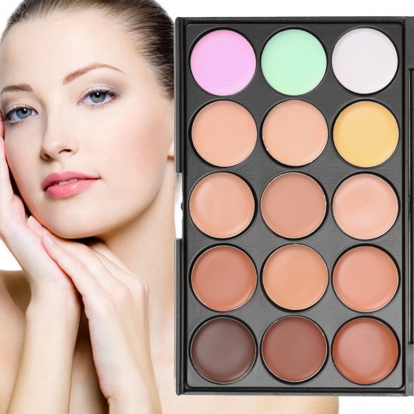 ACEVIVI 15 Colors Makeup Face Cream Concealer Palette + Powder Brush