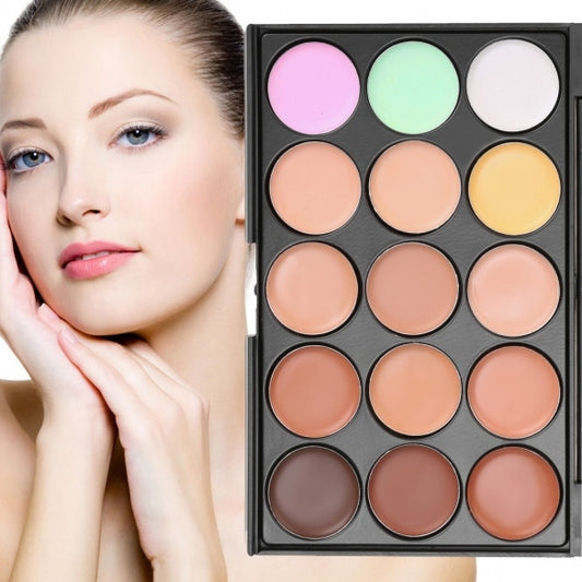 15 Colors Makeup Face Cream Concealer Palette + Powder Brush