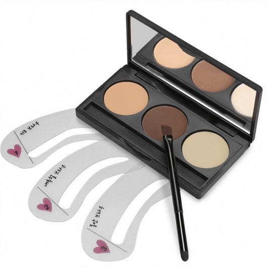 3 Colors Eyebrow Powder Eye Brow Palette With 3 PCS Eyebrow Stencils Set