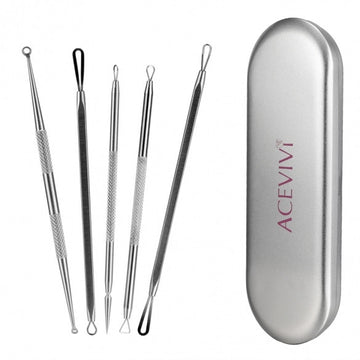 ACEVIVI 5 Pieces Stainless Steel Blackhead Kit Set Double-sided Tool Professional Health Treatment For Pimples Acne Extractors Smooth Nose Facial Skin