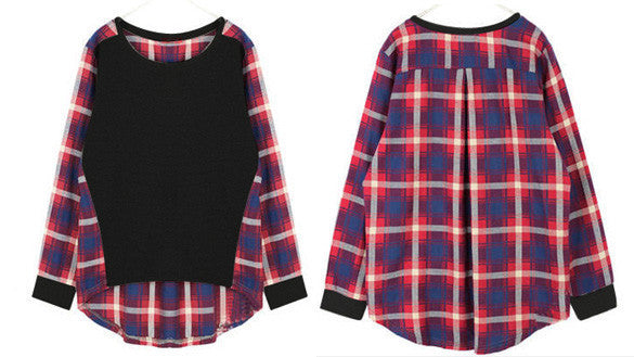 Plaid Long Sleeve Loose Blouse - MeetYoursFashion - 4