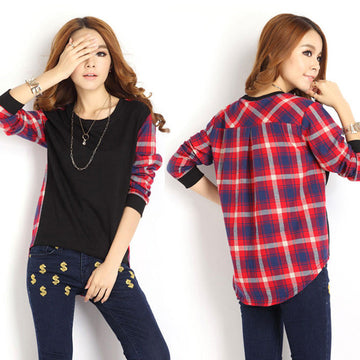 Plaid Long Sleeve Loose Blouse - MeetYoursFashion - 1