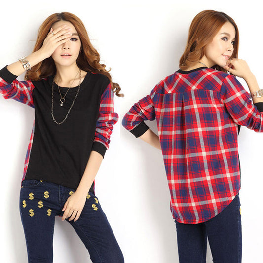 Plaid Long Sleeve Loose Blouse