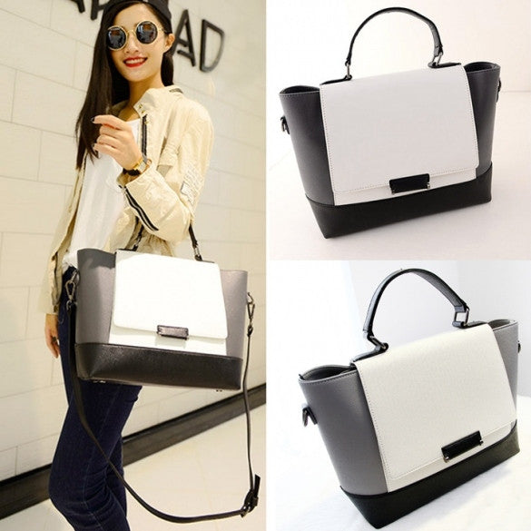 New Fashion Women Synthetic Leather Handbag Contrast Color Shoulder Bag