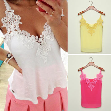 Lace Splicing Chiffon Strap Blouse - MeetYoursFashion - 1