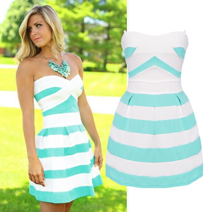 Stitching Strapless Stripe Mini Dress - MeetYoursFashion - 3