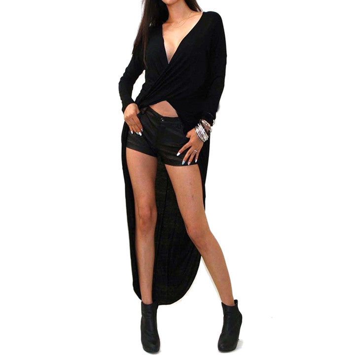 Irregular V-neck Long Sleeve Cross Wrap Long Dress - MeetYoursFashion - 2